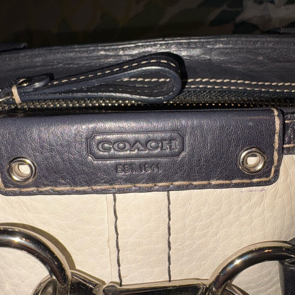 Coach Hampton Braided Leather Satchel F13084 Cream & Black - Picture 11 of 16